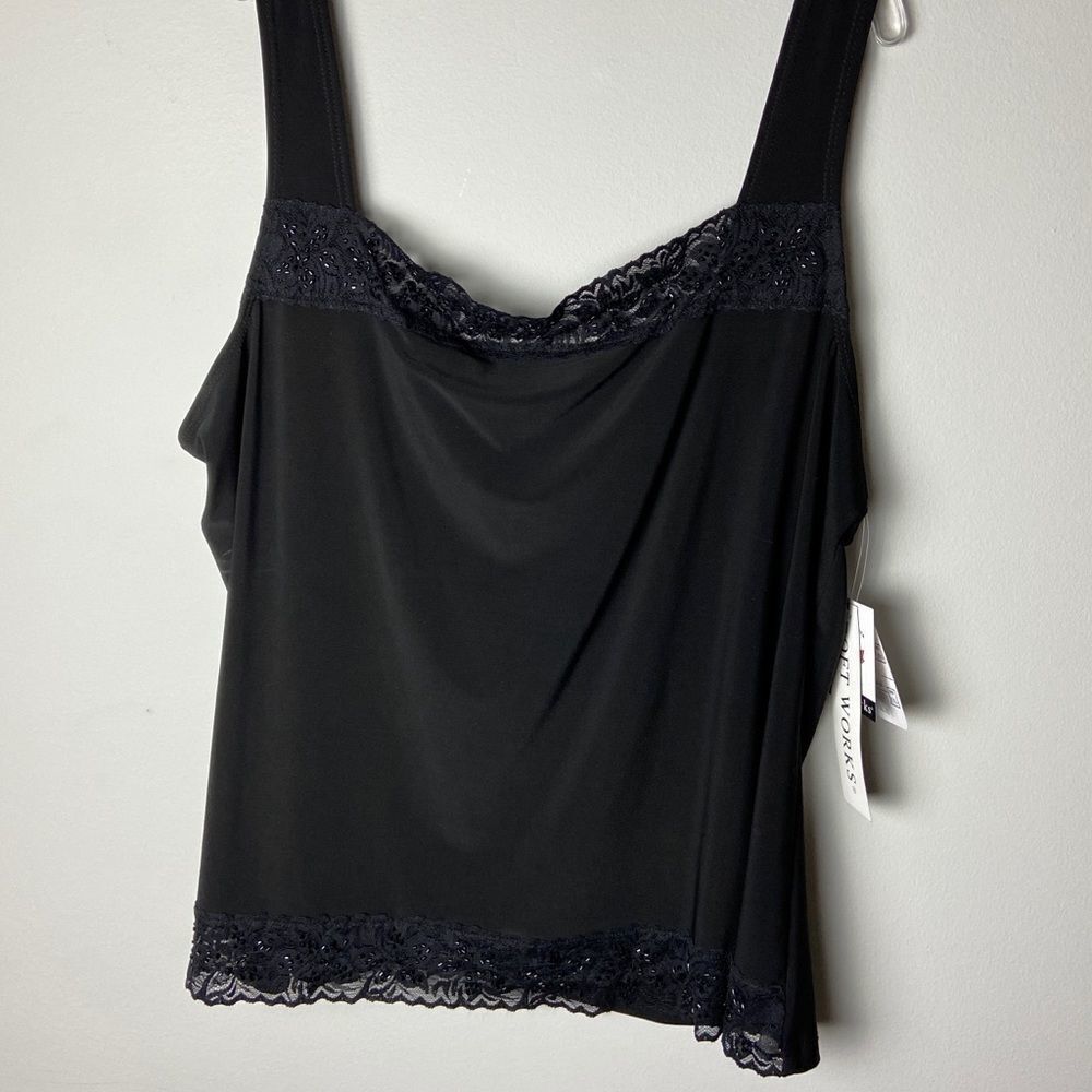NWT Black Camisole Tank Top Beaded Lace Detail. Summer Shirt. XXL